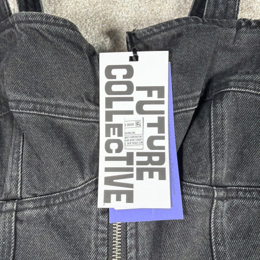 Future Collective Denim Front Zip Corset Long Dress Women 0 Black Sleeveless NEW - Picture 4 of 11